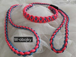 Sada obojku a vodítka - barva růžová neon + tyrkysově modrá