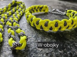 Sada obojku a vodítka - barva žlutá neon + stříbrná diamant 