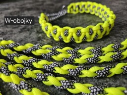 Sada obojku a vodítka - barva žlutá neon + stříbrná diamant 