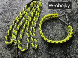 Sada obojku a vodítka - barva žlutá neon + stříbrná diamant 