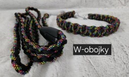 Sada obojku a vodítka - barva Duhový diamant + černá 
