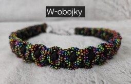 Sada obojku a vodítka - barva Duhový diamant + černá 