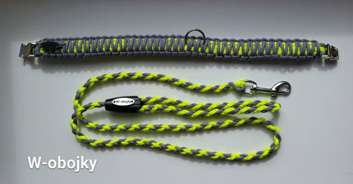 Sada vodítko + obojek v barvách Žraločí a Žlutá neon